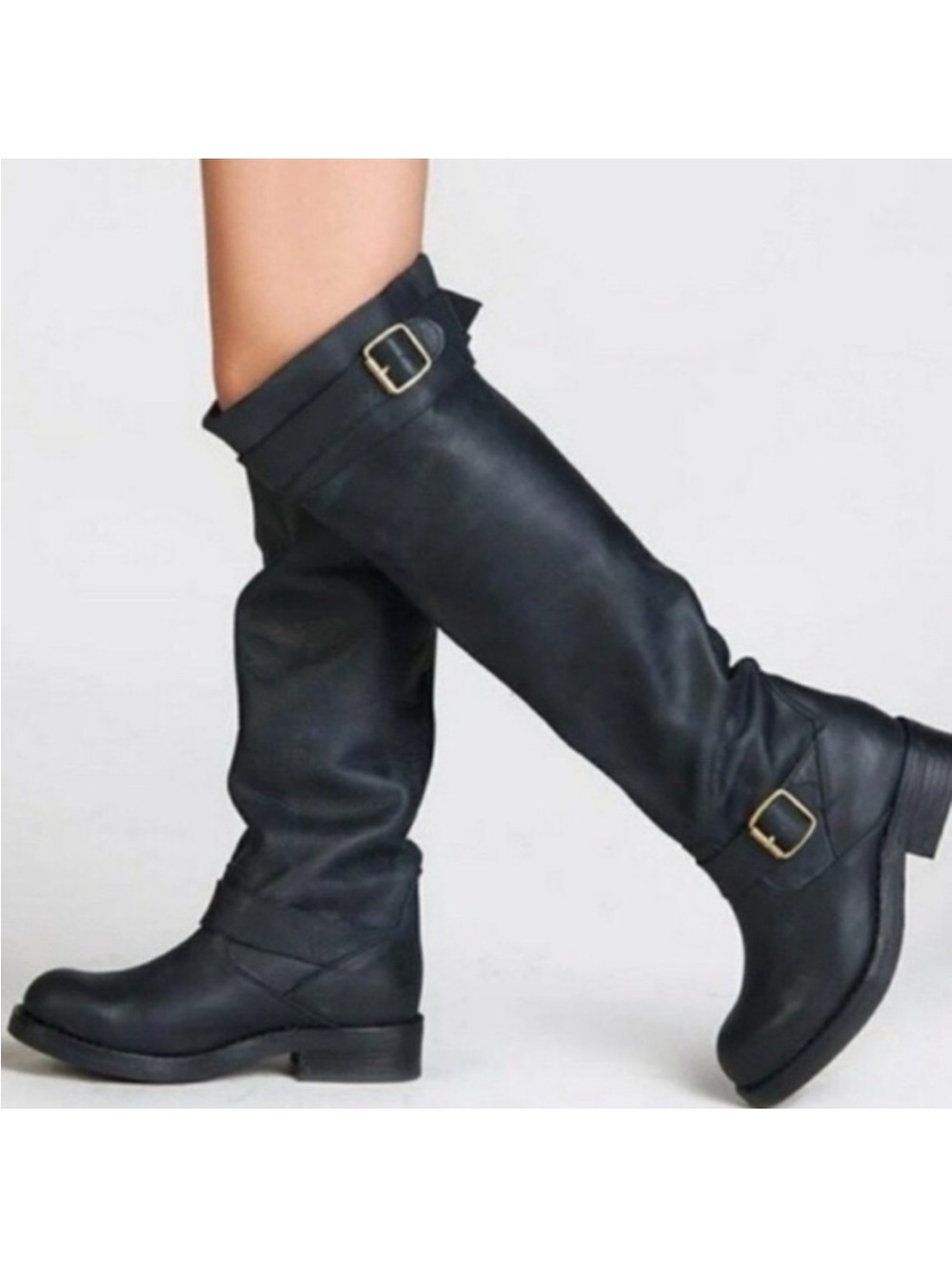 Free People Black Over-the-Knee Buckle Riding Boots